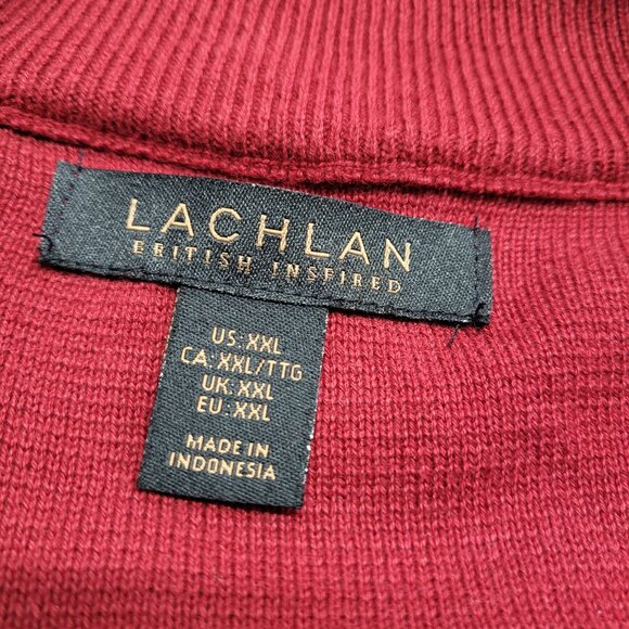 Lachlan Mens Sweater XXL British Inspired 1/4 Zip Pullover Long Sleeve Red - Picture 4 of 14